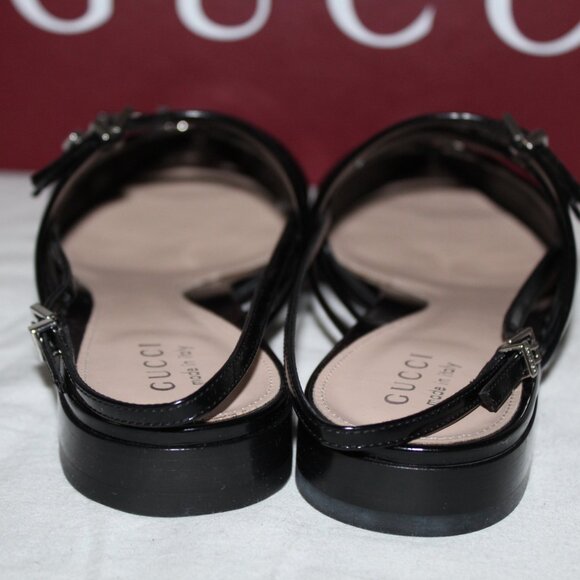 NWB Gucci Seraphine Strappy Buckle Pointed Toe Flats Slingback Black 39.5 796015 - Picture 7 of 9